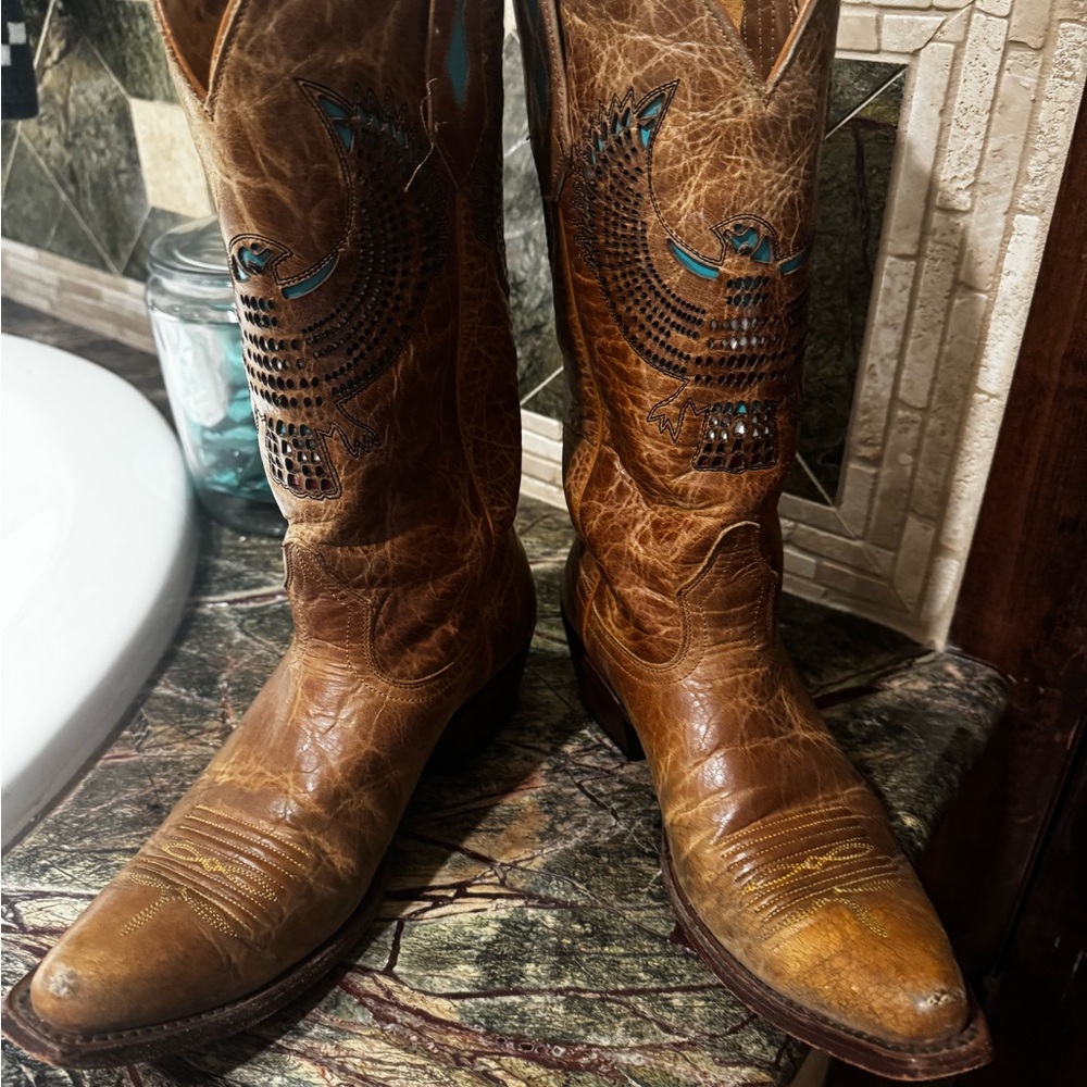 Johnny Ringo Brown Leather Embroidered Western Heeled Boots
